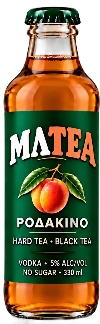 MLTEA peach bottle with a green label